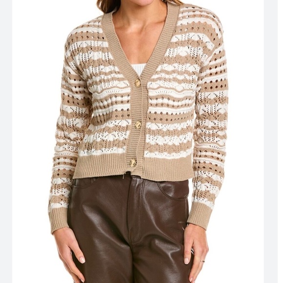 Laundry By Shelli Segal Sweaters - New LAUNDRY by Shelli Segal Crochet Cropped Cardigan Sweater Cream Beige X-Large